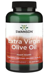 Swanson Extra Virgin Olive Oil bottle, 1000 mg, 120 softgels for heart health and antioxidant support.
